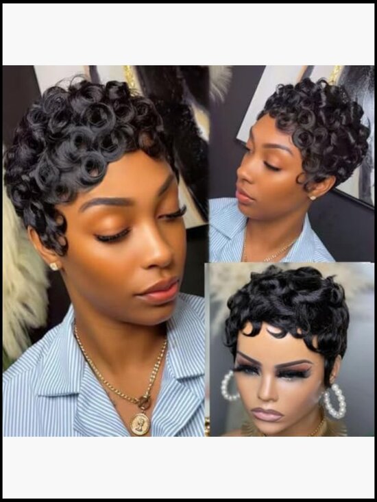 Short Pixie Cut Wig Human Hair Wavy Glueless Bob Cap Adj main image 4